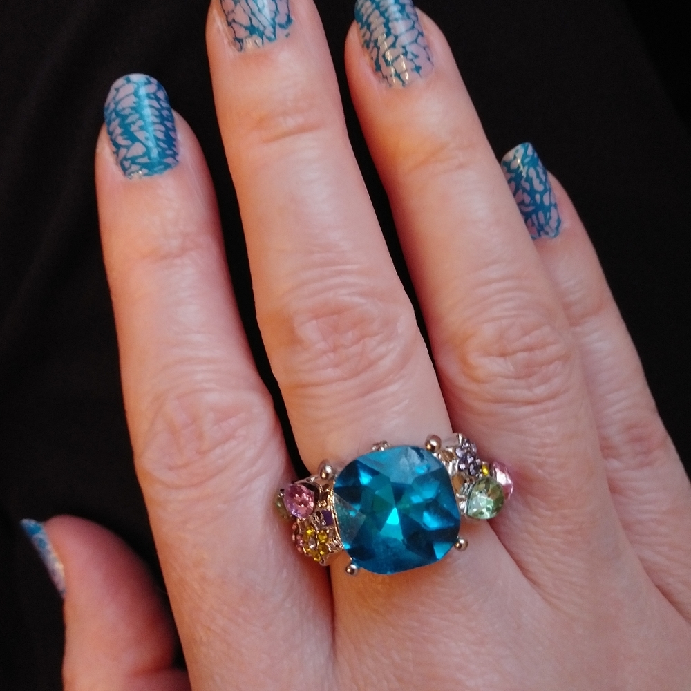 Colorful silver crystal ring - Picture 2 of 5